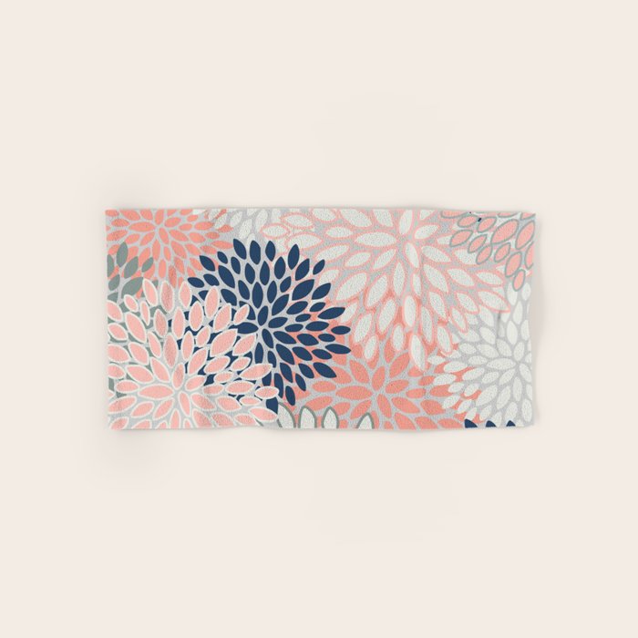 Festive, Modern, Floral Prints, Pink, Navy, Gray Bath Towel Gallery Image 1