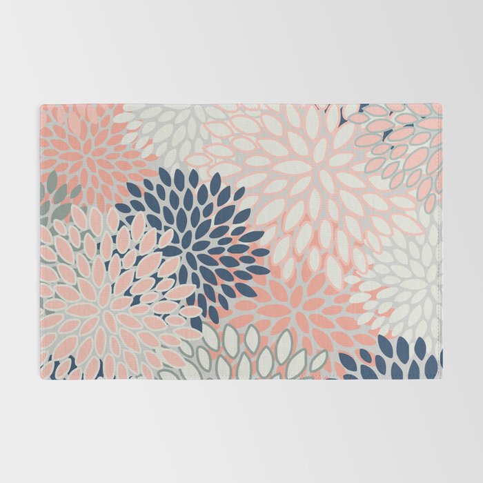 Festive, Modern, Floral Prints, Pink, Navy, Gray Rug Gallery Image 2