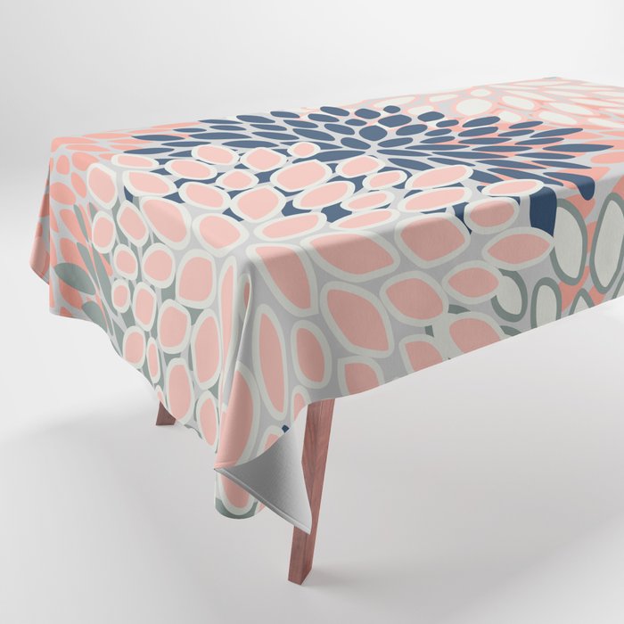 Festive, Modern, Floral Prints, Pink, Navy, Gray Tablecloth Gallery Image 1