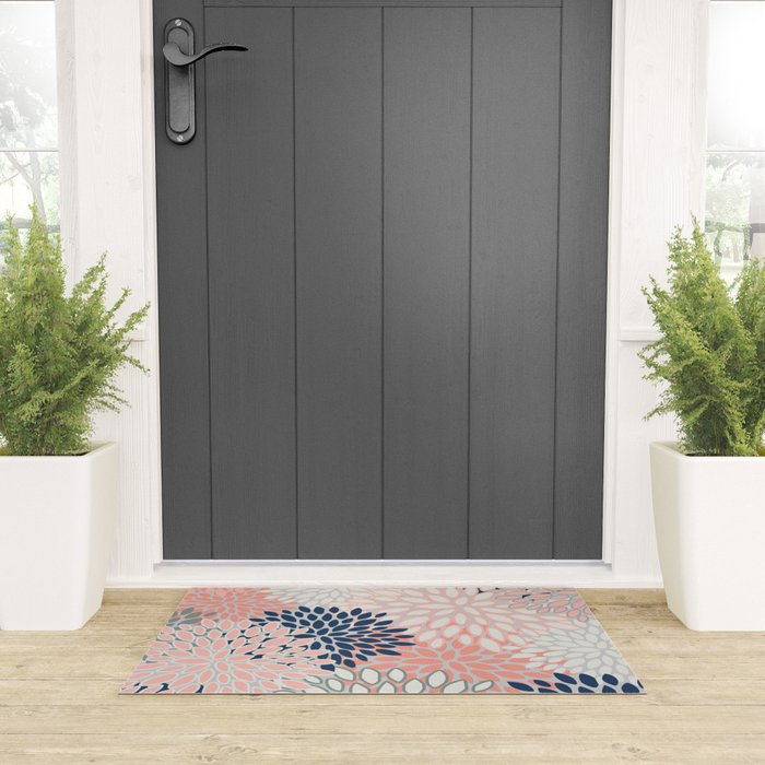 Festive, Modern, Floral Prints, Pink, Navy, Gray Welcome Mat Gallery Image 3