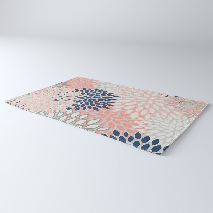 Festive, Modern, Floral Prints, Pink, Navy, Gray Rug Gallery Image 3