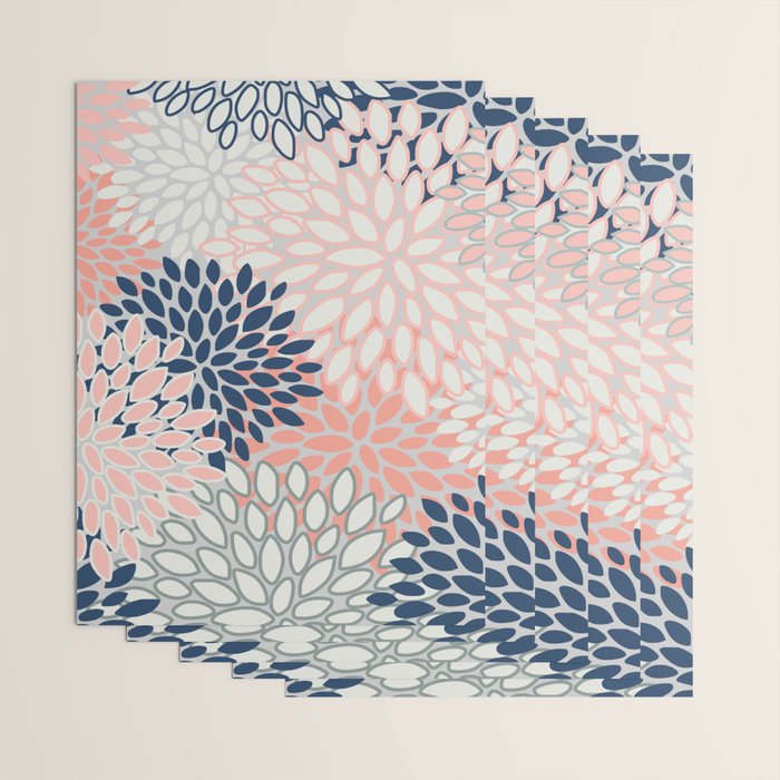 Festive, Modern, Floral Prints, Pink, Navy, Gray Wrapping Paper Gallery Image 3