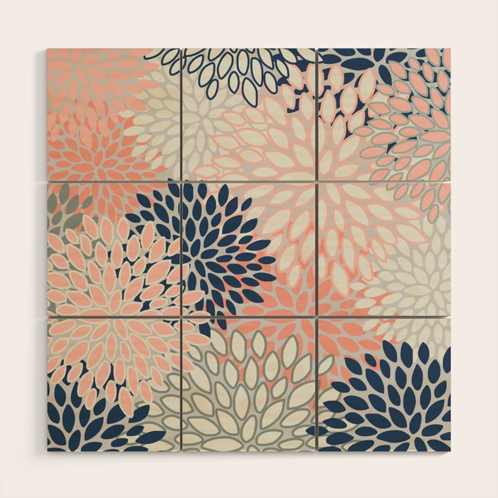 Festive, Modern, Floral Prints, Pink, Navy, Gray Wood Wall Art Gallery Image 1
