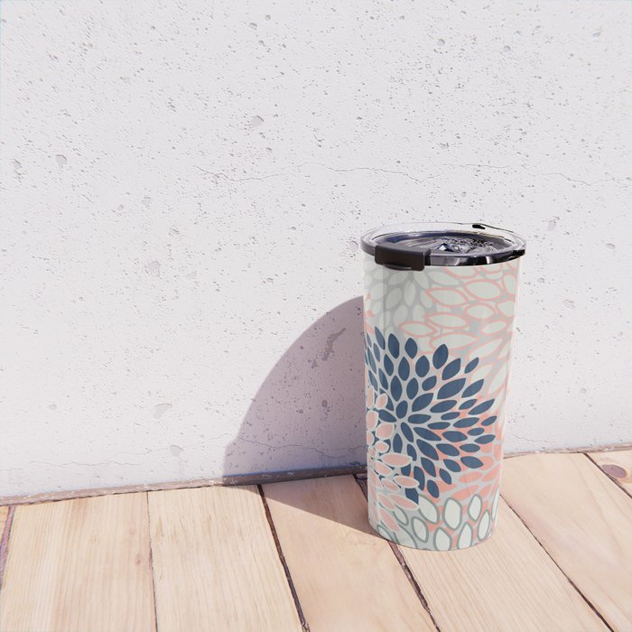 Festive, Modern, Floral Prints, Pink, Navy, Gray Travel Mug Gallery Image 4