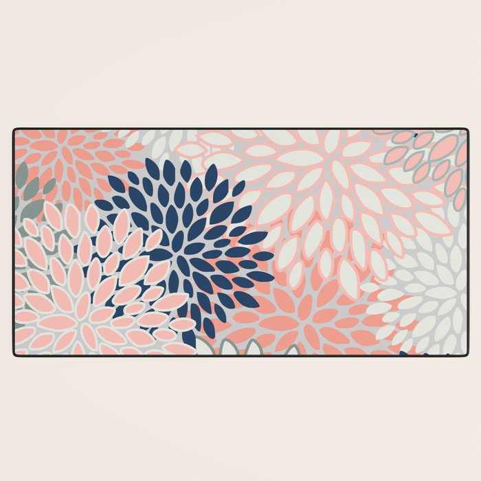 Festive, Modern, Floral Prints, Pink, Navy, Gray Desk Mat Gallery Image 3