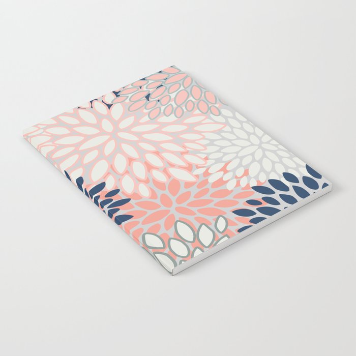 Festive, Modern, Floral Prints, Pink, Navy, Gray Notebook Gallery Image 2