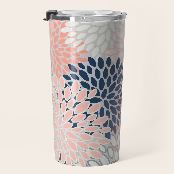 Festive, Modern, Floral Prints, Pink, Navy, Gray Travel Mug Gallery Image 3