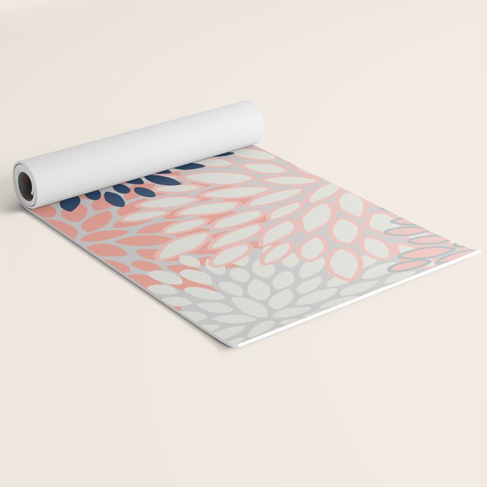 Festive, Modern, Floral Prints, Pink, Navy, Gray Yoga Mat Gallery Image 2