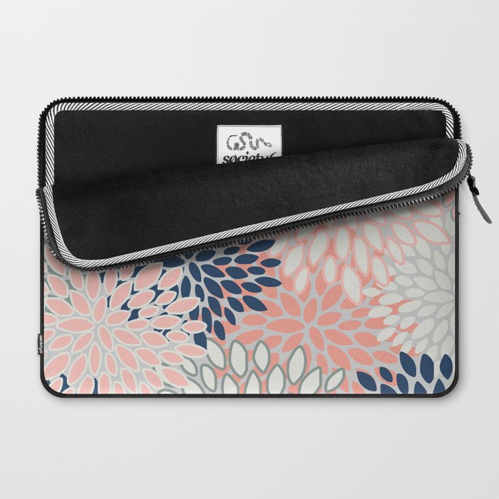 Festive, Modern, Floral Prints, Pink, Navy, Gray Laptop Sleeve Gallery Image 2