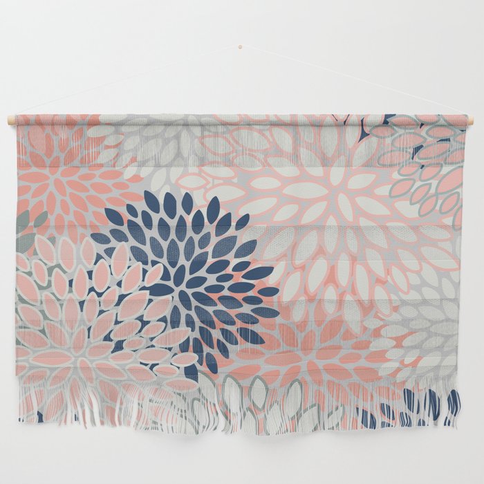 Festive, Modern, Floral Prints, Pink, Navy, Gray Wall Hanging Gallery Image 1