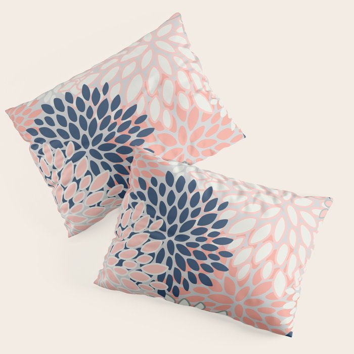 Festive, Modern, Floral Prints, Pink, Navy, Gray Pillow Sham Gallery Image 3