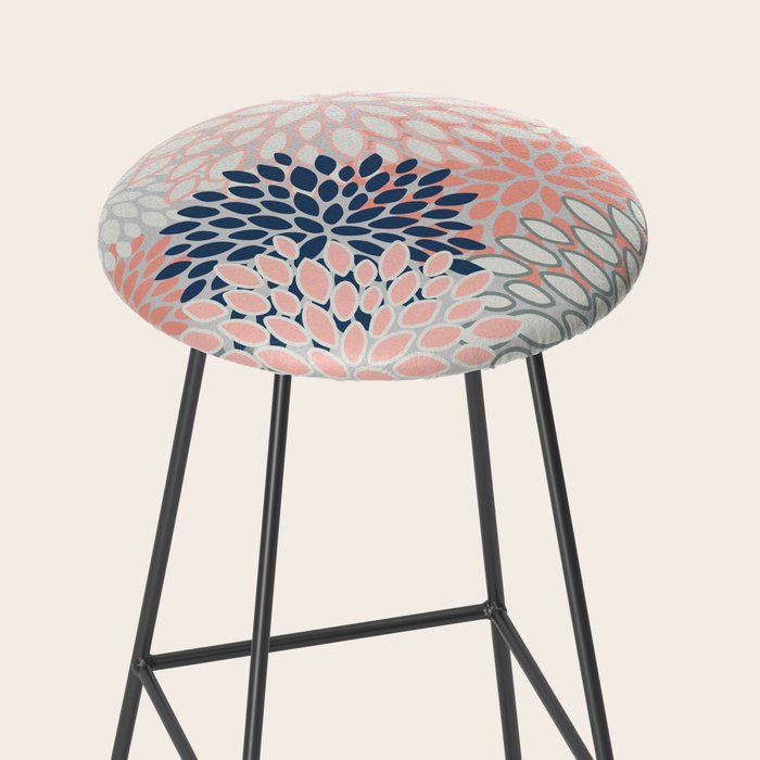 Festive, Modern, Floral Prints, Pink, Navy, Gray Stool Gallery Image 2