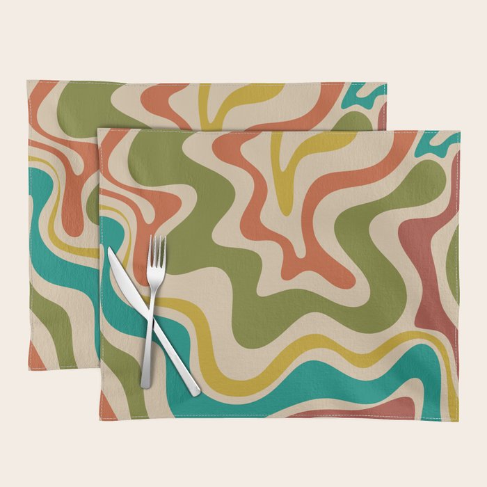 Liquid Swirl Retro Abstract Pattern in Mid Mod Colours on Beige Placemat Gallery Image 1