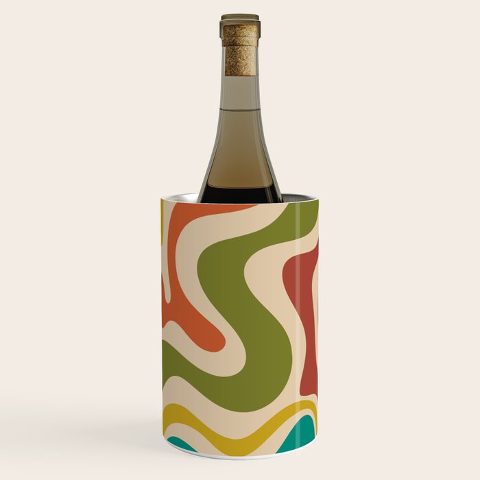 Liquid Swirl Retro Abstract Pattern in Mid Mod Colours on Beige Wine Chiller Gallery Image 3