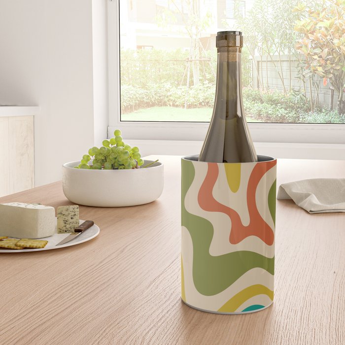 Liquid Swirl Retro Abstract Pattern in Mid Mod Colours on Beige Wine Chiller Gallery Image 4