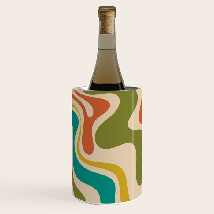 Liquid Swirl Retro Abstract Pattern in Mid Mod Colours on Beige Wine Chiller Gallery Image 2