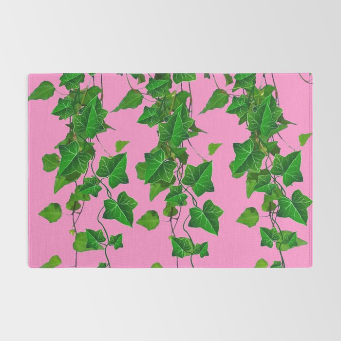 GREEN IVY HANGING LEAVES & VINES ON PINK Rug Gallery Image 2