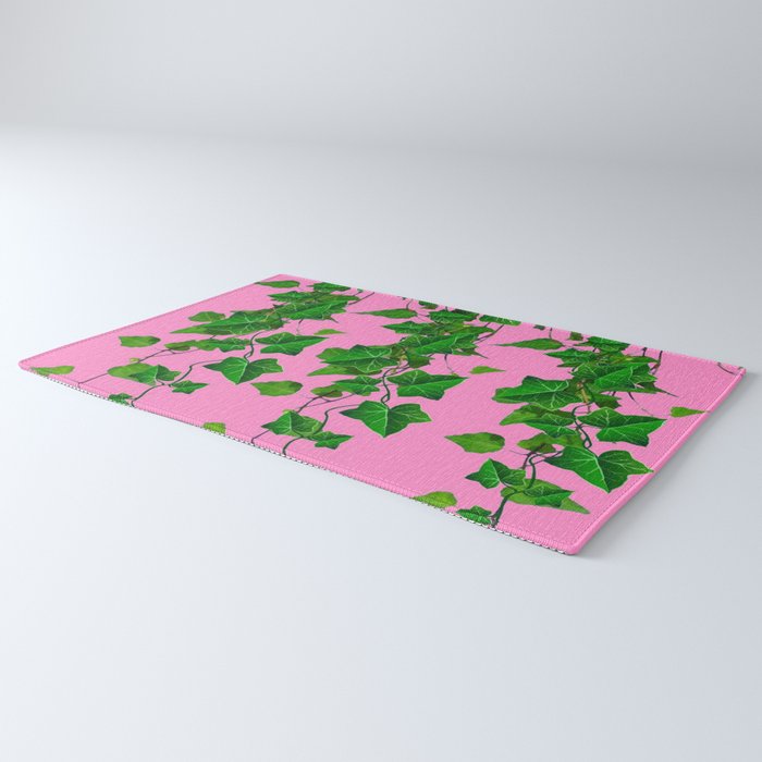 GREEN IVY HANGING LEAVES & VINES ON PINK Rug Gallery Image 3