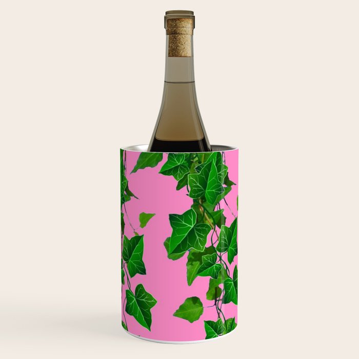 GREEN IVY HANGING LEAVES & VINES ON PINK Wine Chiller Gallery Image 3