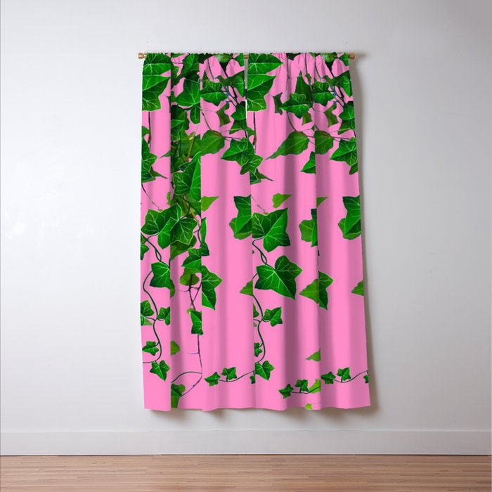 GREEN IVY HANGING LEAVES & VINES ON PINK Window Curtain Gallery Image 3