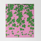 GREEN IVY HANGING LEAVES & VINES ON PINK Throw Blanket Gallery Image 2