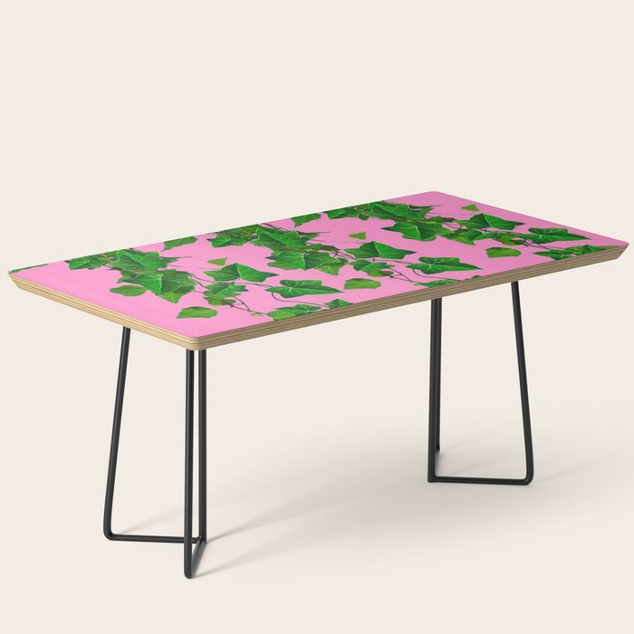 GREEN IVY HANGING LEAVES & VINES ON PINK Coffee Table Gallery Image 1