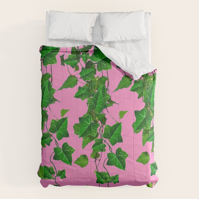 GREEN IVY HANGING LEAVES & VINES ON PINK Comforter Gallery Image 6