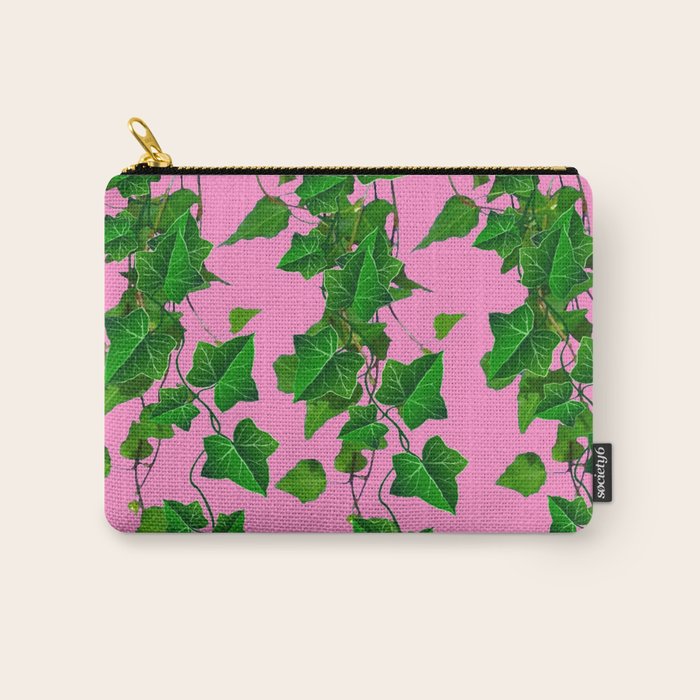 GREEN IVY HANGING LEAVES & VINES ON PINK Carry All Pouch Gallery Image 1