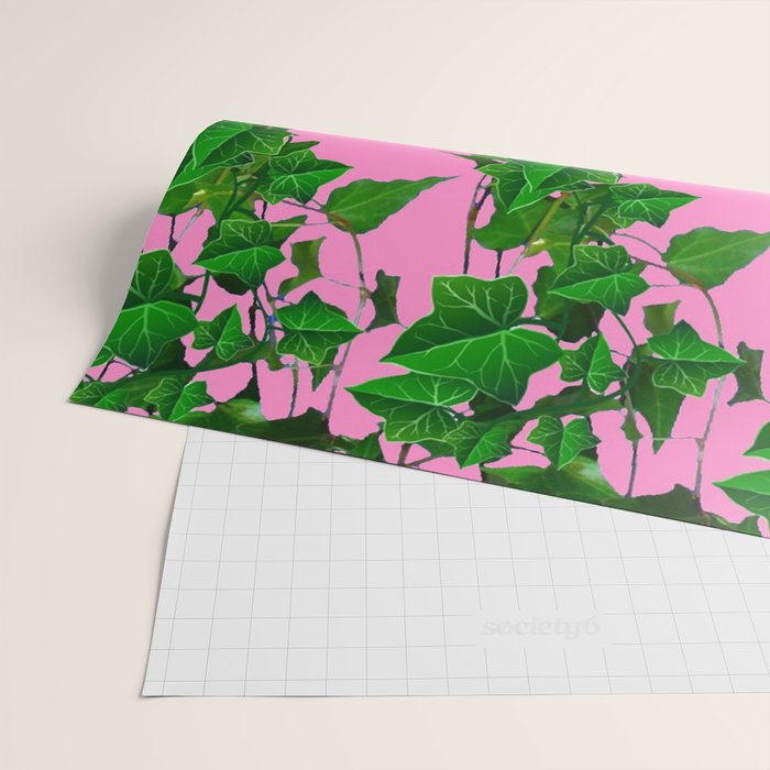 GREEN IVY HANGING LEAVES & VINES ON PINK Wrapping Paper Gallery Image 2