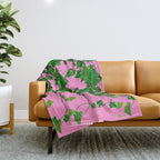 GREEN IVY HANGING LEAVES & VINES ON PINK Throw Blanket Gallery Image 1