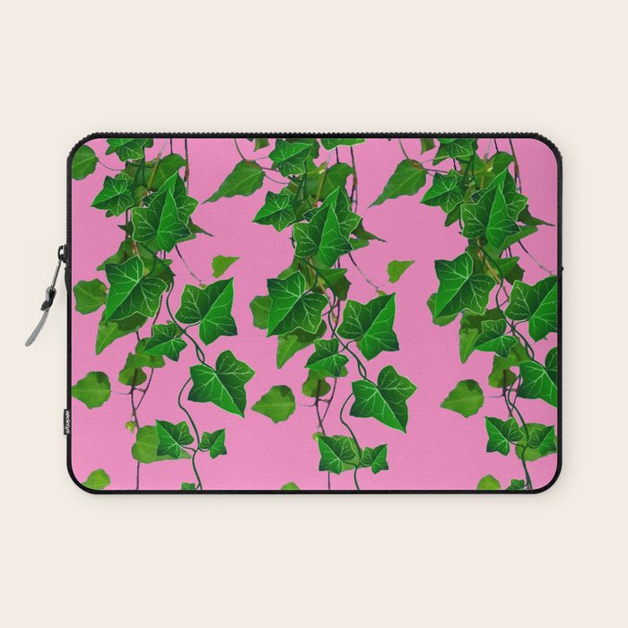 GREEN IVY HANGING LEAVES & VINES ON PINK Laptop Sleeve Gallery Image 1