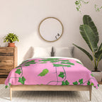 GREEN IVY HANGING LEAVES & VINES ON PINK Comforter Gallery Image 3