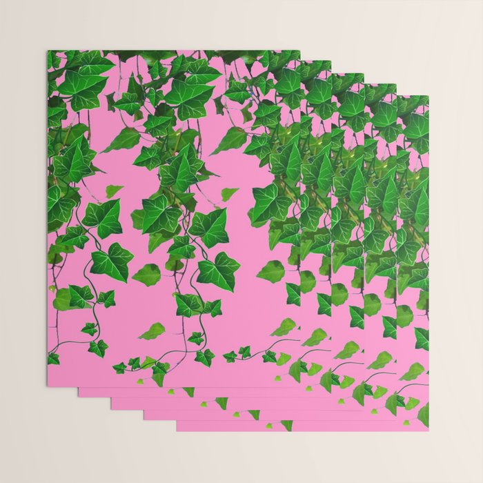 GREEN IVY HANGING LEAVES & VINES ON PINK Wrapping Paper Gallery Image 3