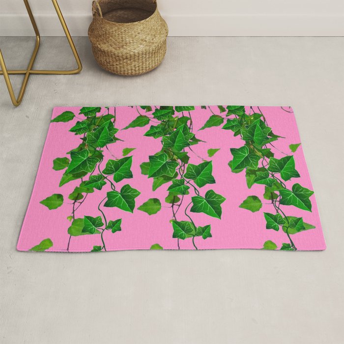 GREEN IVY HANGING LEAVES & VINES ON PINK Rug Gallery Image 1