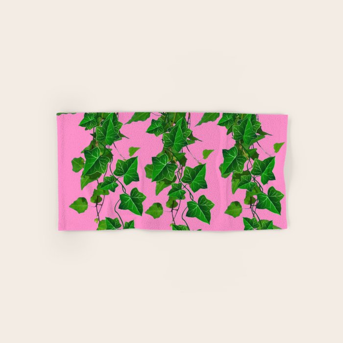 GREEN IVY HANGING LEAVES & VINES ON PINK Bath Towel Gallery Image 1