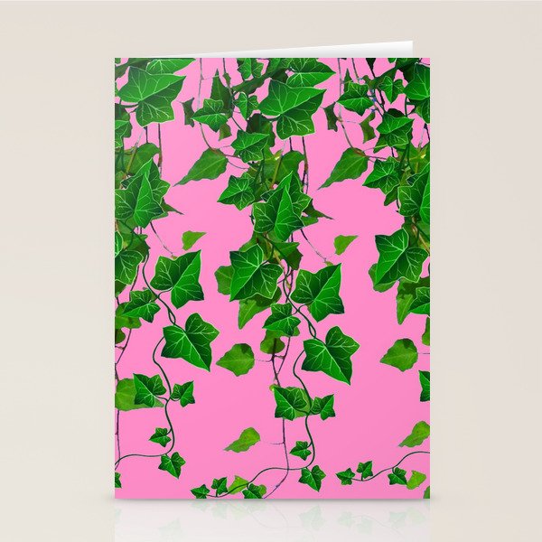GREEN IVY HANGING LEAVES & VINES ON PINK Stationery Card Gallery Image 2