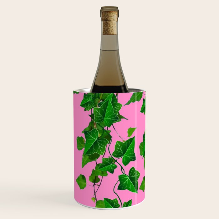 GREEN IVY HANGING LEAVES & VINES ON PINK Wine Chiller Gallery Image 2