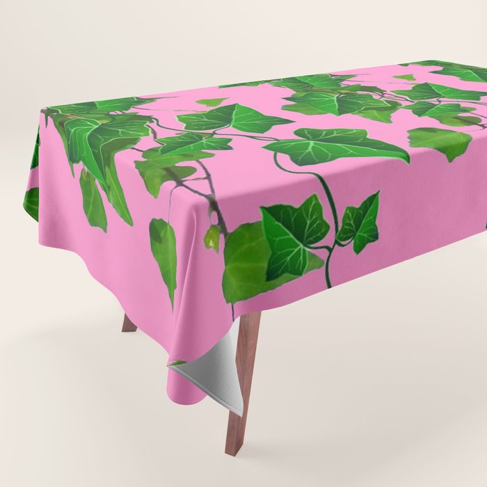 GREEN IVY HANGING LEAVES & VINES ON PINK Tablecloth Gallery Image 1
