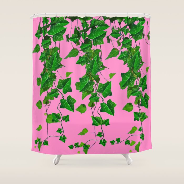 GREEN IVY HANGING LEAVES & VINES ON PINK Shower Curtain Gallery Image 1