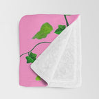 GREEN IVY HANGING LEAVES & VINES ON PINK Throw Blanket Gallery Image 3