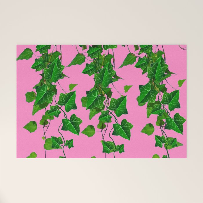 GREEN IVY HANGING LEAVES & VINES ON PINK Welcome Mat Gallery Image 1
