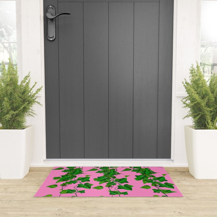 GREEN IVY HANGING LEAVES & VINES ON PINK Welcome Mat Gallery Image 3