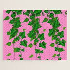 GREEN IVY HANGING LEAVES & VINES ON PINK Jigsaw Puzzle Gallery Image 1