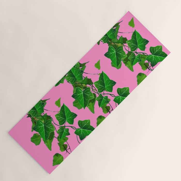 GREEN IVY HANGING LEAVES & VINES ON PINK Yoga Mat Gallery Image 1