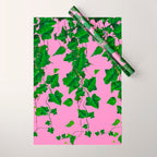 GREEN IVY HANGING LEAVES & VINES ON PINK Wrapping Paper Gallery Image 1