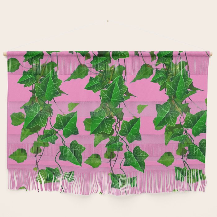 GREEN IVY HANGING LEAVES & VINES ON PINK Wall Hanging Gallery Image 1