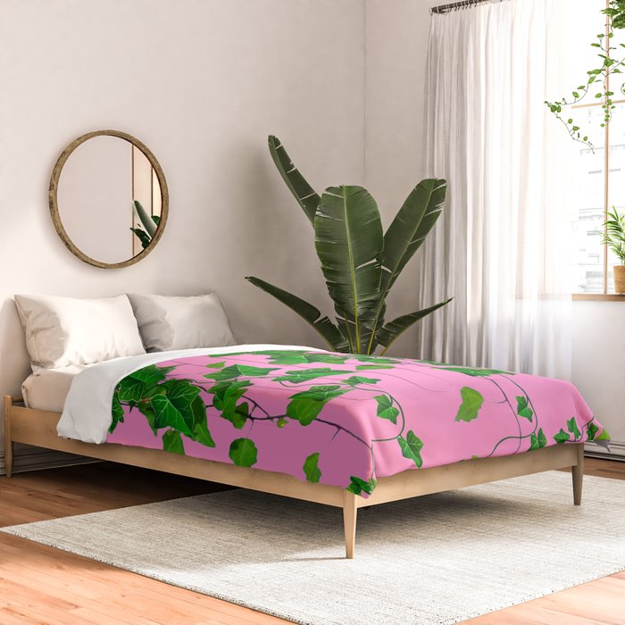 GREEN IVY HANGING LEAVES & VINES ON PINK Comforter Gallery Image 2