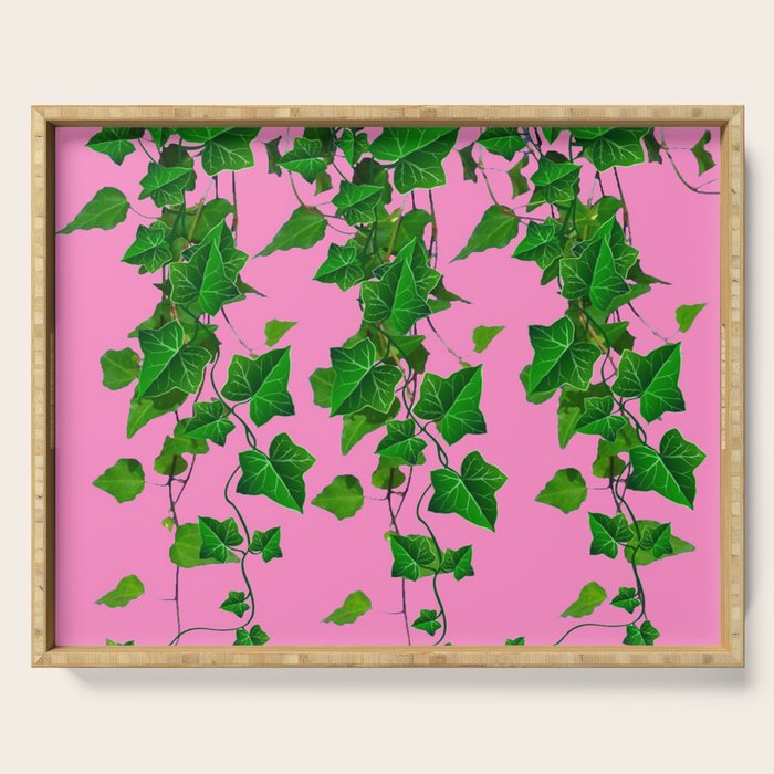 GREEN IVY HANGING LEAVES & VINES ON PINK Serving Tray Gallery Image 1