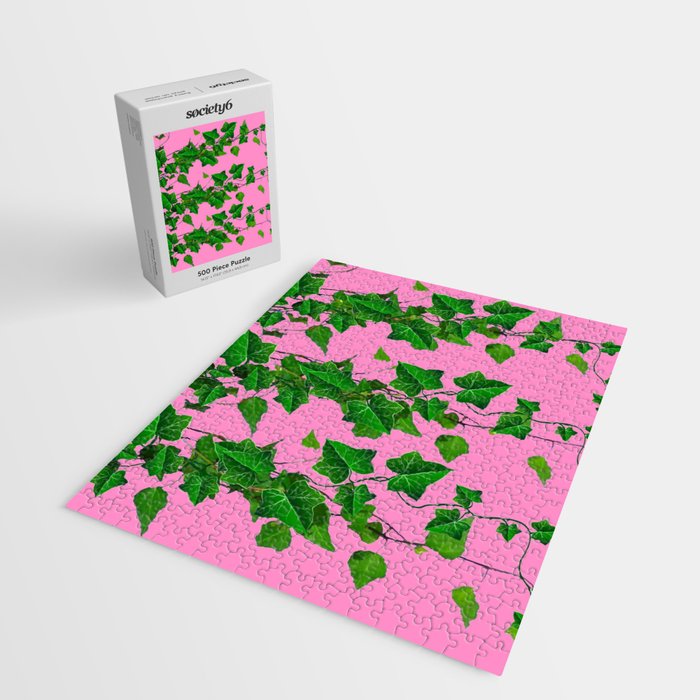 GREEN IVY HANGING LEAVES & VINES ON PINK Jigsaw Puzzle Gallery Image 2