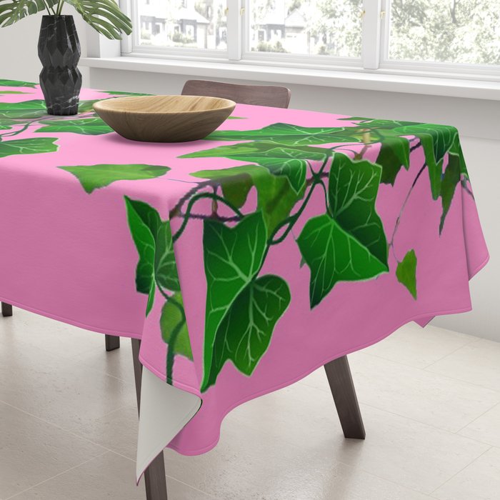 GREEN IVY HANGING LEAVES & VINES ON PINK Tablecloth Gallery Image 3